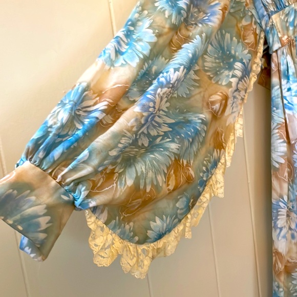 Vintage 70’s floral hippie dress amazing whimsical print, breathable cotton,Lace - Picture 3 of 7